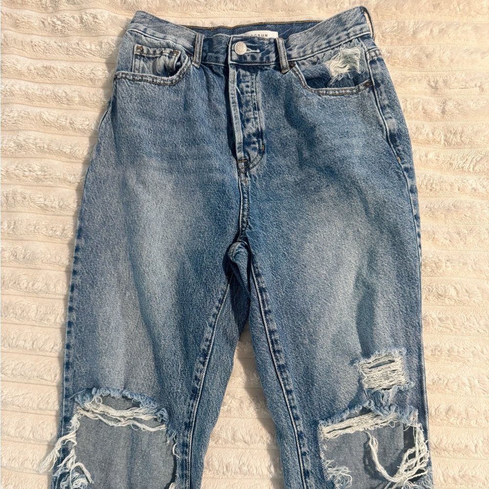 PacSun Eco Medium Blue Distressed High Waisted Straight Leg Jeans